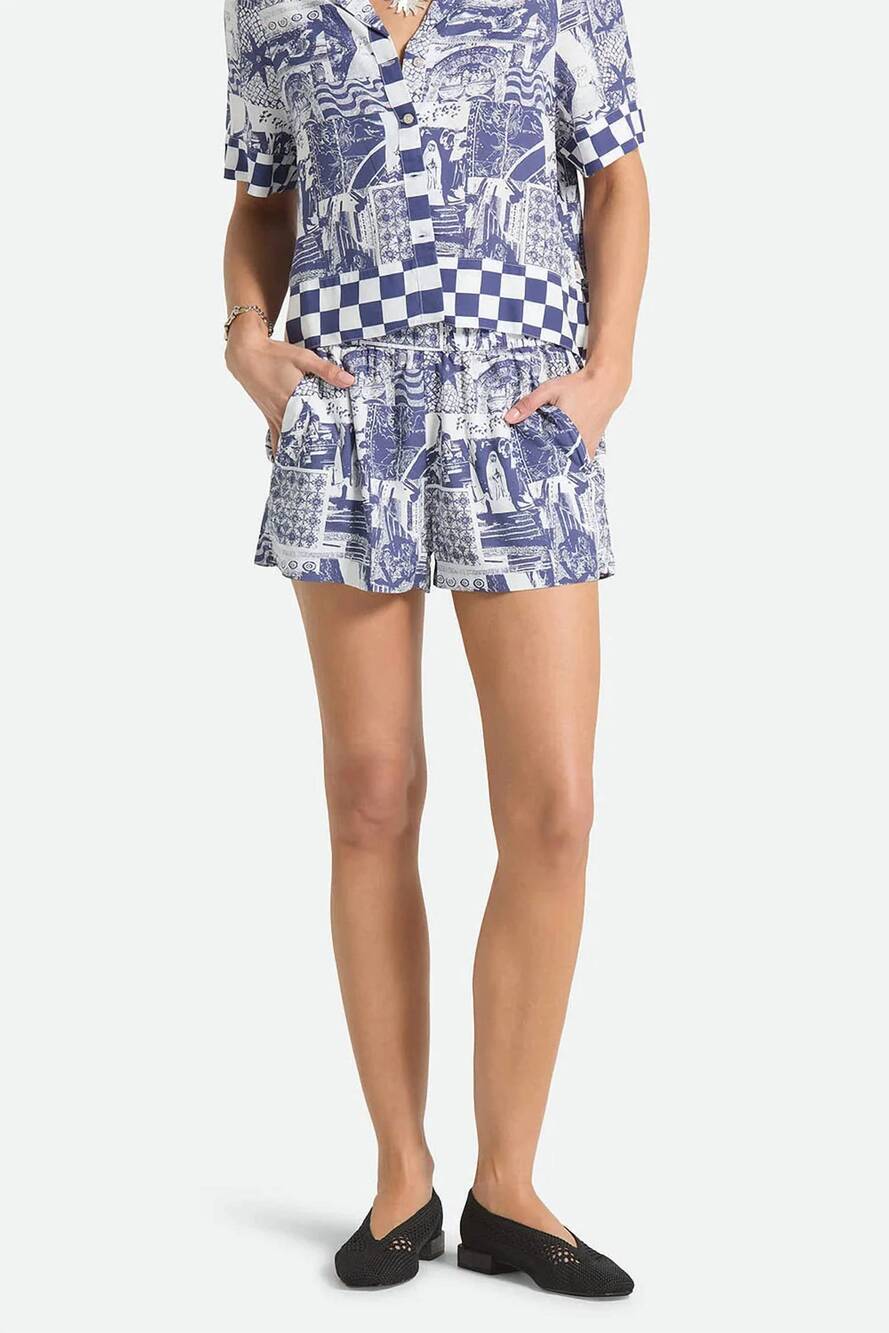 NEW BRIXTON post playa e-waist short in navy/white collage
